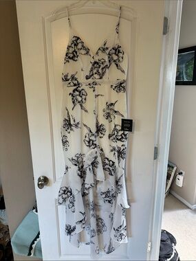Lulu's White Maxi Dress with Black Floral Print